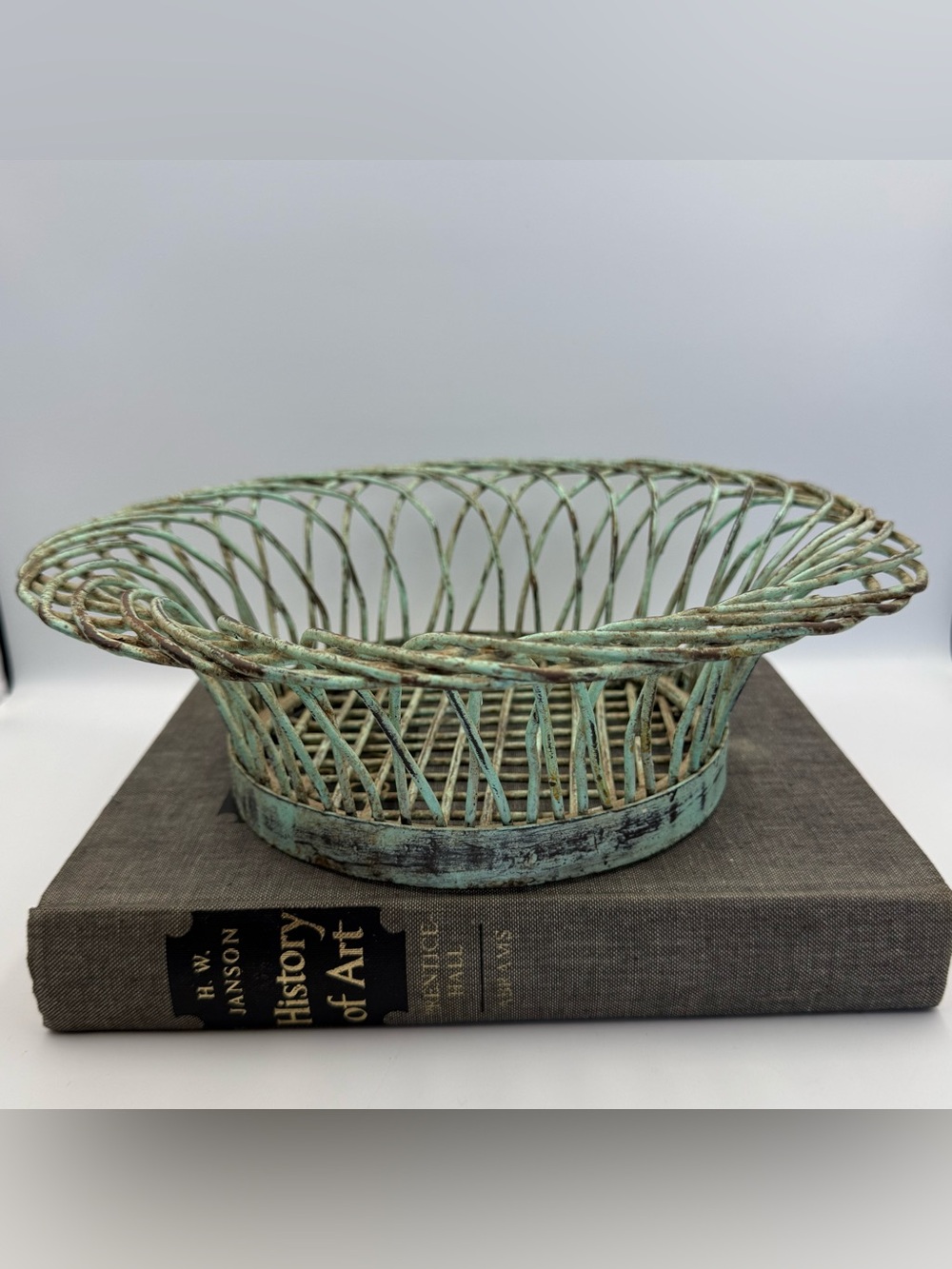 Vintage Distressed French Country Style Metal Basket or Planter 13” Diameter